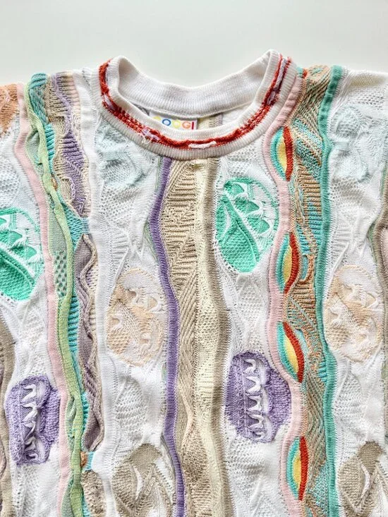 Vintage 90's COOGI White Pastel Easter Egg Cotton Knit Sweater, Size S - Picture 6 of 11